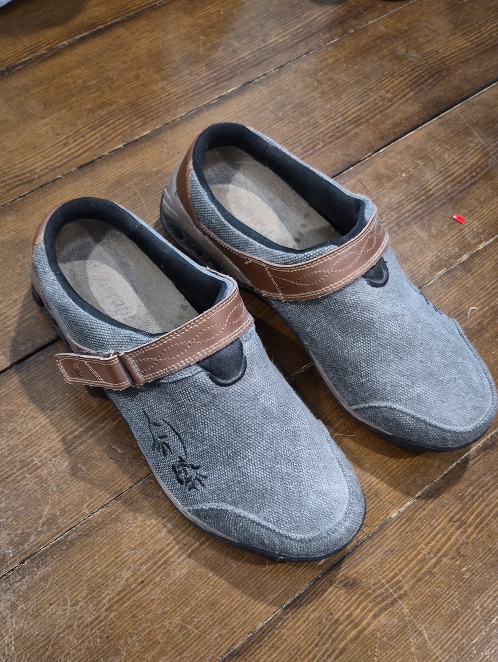 Gray Canvas Slip-On Shoes with Brown Strap